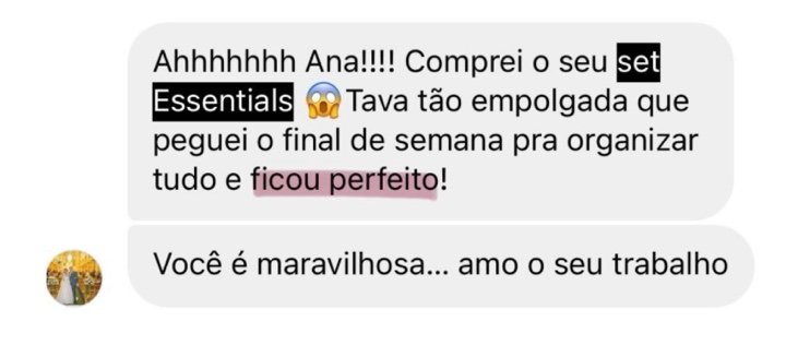 Aluna: comprei o Set Essentials, peguei o final de semana pra organizar tudo e ficou perfeito